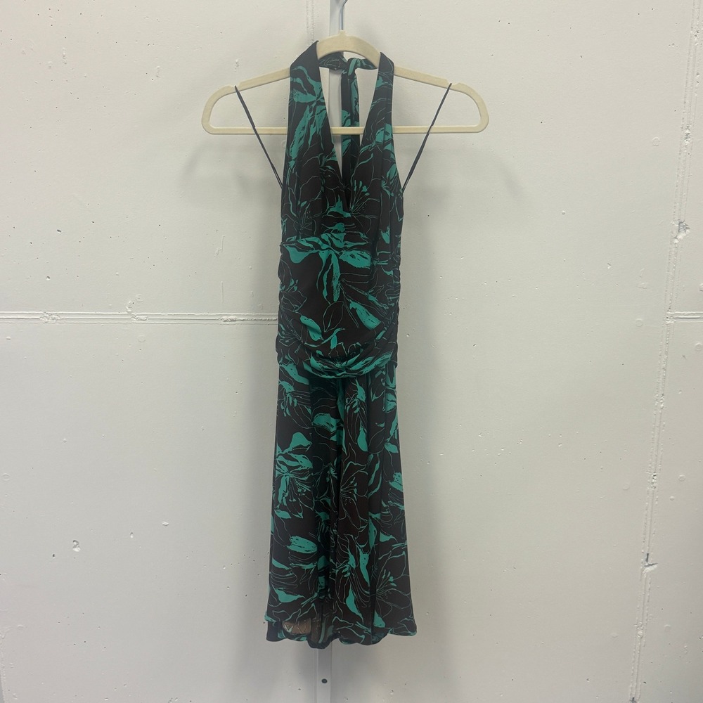 Y2K 2010s Jones New York Floral Halter Ruched Cocktail Knee Length Dress Sz 6
